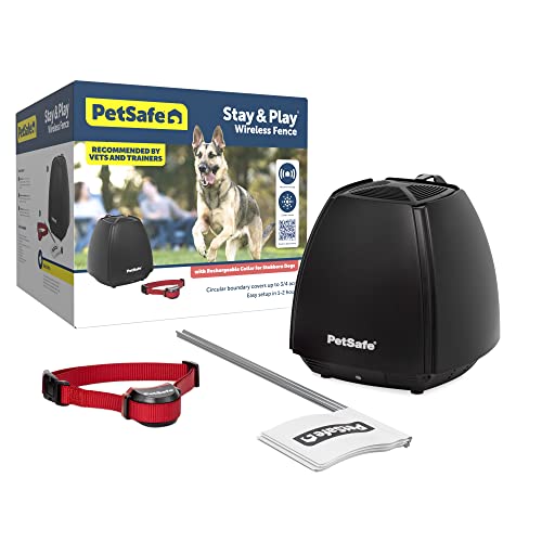 PetSafe Stay & Play Wireless Pet Fence for Stubborn Dogs - No Wire Circular Boundary, Secure 3/4-Acre Yard, for Dogs 5lbs+, America's Safest Wireless Fence from Parent Company Invisible Fence Brand