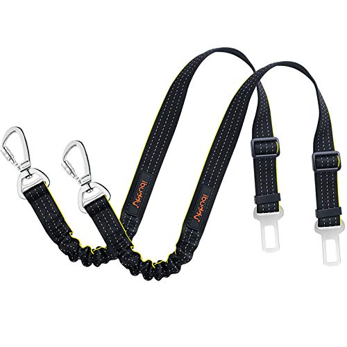 iBuddy Dog Seat Belts for Cars of Small/Medium/Large Dogs,Adjustable Pet Seat Belt for Dog Harness with Dual Safe Bolt Hook and Elastic Durable Nylon Dog Safety Belt for Car