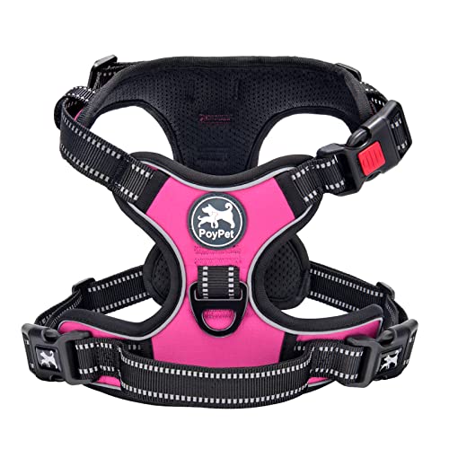 PoyPet No Pull Dog Harness, No Choke Front Lead Dog Reflective Harness, Adjustable Soft Padded Pet Vest with Easy Control Handle for Small to Large Dogs(Pink,S)